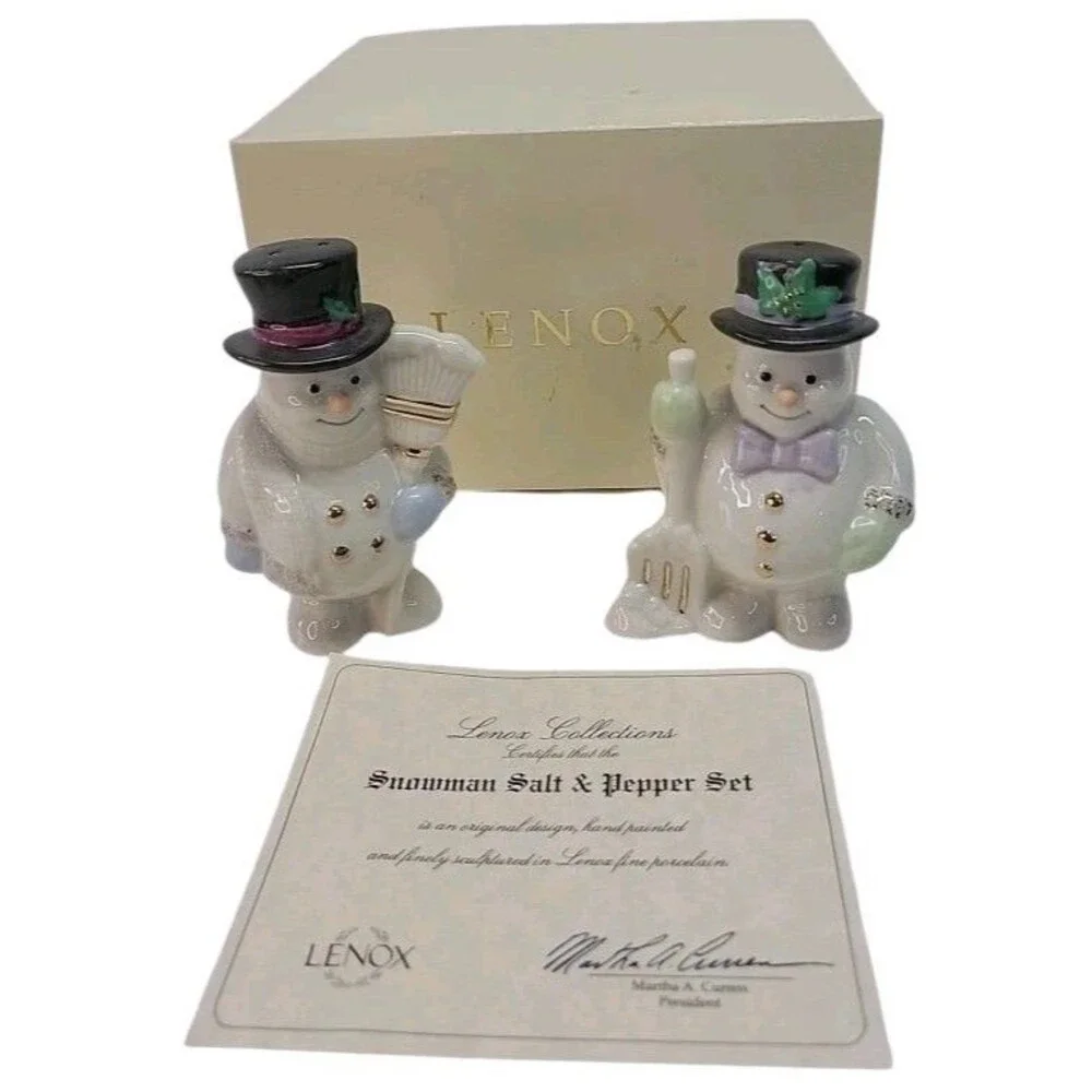 Lenox Snowmen Salt & Pepper‎ Shakers with Box